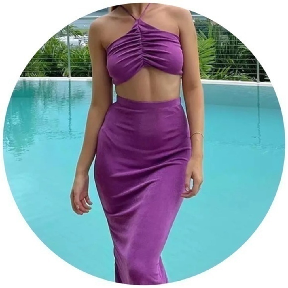 Two piece BLACK set midi skirt crop top - Picture 4 of 9